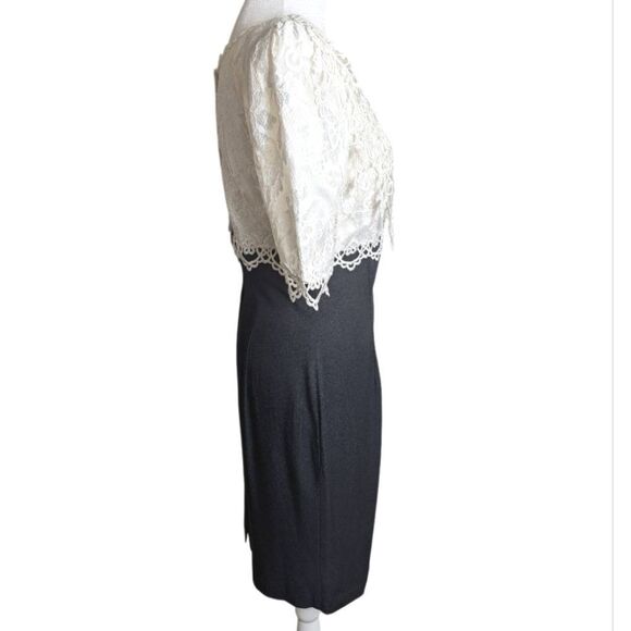 Vintage 90s Scott McClintock Black & Cream Lace Fringe Collar Dress Womens S 4/6 - Picture 3 of 7
